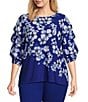Color:Cascading Stencil - Image 1 - Slim Factor by Investments Plus Size Cascading Stencil Print Three Tiered Sleeve Top