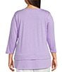 Investments Slim Factor by Investments Plus Size Chloe V-Neck 3/4 Sleeve Mixed Media Top, Color:Sunlit Allium - Image 2
