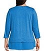 Investments Slim Factor by Investments Plus Size Chloe V-Neck 3/4 Sleeve Mixed Media Top, Color:Vallarta Blue - Image 2