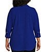 Color:Royal Blue - Image 2 - Slim Factor by Investments Plus Size Collared Y-Neck 3/4 Sleeve Button Front Blouse