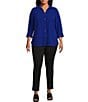 Color:Royal Blue - Image 3 - Slim Factor by Investments Plus Size Collared Y-Neck 3/4 Sleeve Button Front Blouse