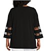 Color:Black - Image 2 - Slim Factor By Investments Plus Size Crew Neck 3/4 Flared Mesh Insert Sleeve Knit Top