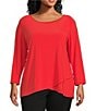 Investments Slim Factor by Investments Plus Size Crew Neckline High-Low Hem Back Button Top, Color:Poppy Red - Image 1