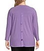 Investments Slim Factor by Investments Plus Size Crew Neckline High-Low Hem Back Button Top, Color:Paisley Purple - Image 2