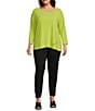 Investments Slim Factor by Investments Plus Size Crew Neckline High-Low Hem Back Button Top, Color:Bright Chartreuse - Image 3