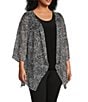 Color:Swirly Dots - Image 3 - Slim Factor by Investments Plus Size Dotted Print 3/4 Sleeve Faux Cardigan Blouse