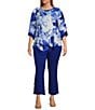 Color:Fading Floral - Image 4 - Slim Factor by Investments Plus Size Fading Floral Print 3/4 Sleeve Asymmetrical Hem Knit Top