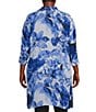 Color:Fading Floral - Image 2 - Slim Factor by Investments Plus Size Fading Floral Print 3/4 Sleeve Button Front Duster