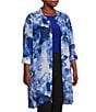 Color:Fading Floral - Image 4 - Slim Factor by Investments Plus Size Fading Floral Print 3/4 Sleeve Button Front Duster