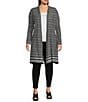 Color:Geometric Border - Image 1 - Slim Factor by Investments Plus Size Geometric Print Open Front Long Sleeve Mesh Cardigan