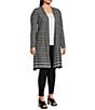 Color:Geometric Border - Image 3 - Slim Factor by Investments Plus Size Geometric Print Open Front Long Sleeve Mesh Cardigan