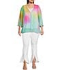 Color:Gradient Hues - Image 3 - Slim Factor by Investments Plus Size Gradient Hues Print 3/4 Sleeve Faux Cardigan Blouse