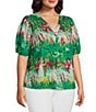 Investments Slim Factor By Investments Plus Size Julia Simply Green Multi Tie Dye Print V-Neck Short Sleeve Top, Color:Simply Green Multi Tie-Dye - Image 3