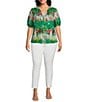 Investments Slim Factor By Investments Plus Size Julia Simply Green Multi Tie Dye Print V-Neck Short Sleeve Top, Color:Simply Green Multi Tie-Dye - Image 5