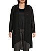 Color:Black - Image 1 - Slim Factor by Investments Plus Size Open-Front Long Sleeve Mesh Cardigan