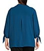 Investments Slim Factor by Investments Plus Size Nicole Point Collar Y-Neck 3/4 Tie Sleeve Button Front Top, Color:Sailor Blue - Image 2
