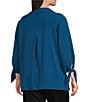 Investments Slim Factor by Investments Plus Size Nicole Point Collar Y-Neck 3/4 Tie Sleeve Button Front Top, Color:Sailor Blue - Image 4