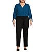 Investments Slim Factor by Investments Plus Size Nicole Point Collar Y-Neck 3/4 Tie Sleeve Button Front Top, Color:Sailor Blue - Image 5