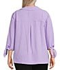 Investments Slim Factor by Investments Plus Size Nicole Point Collar Y-Neck 3/4 Tie Sleeve Button Front Top, Color:Sunlit Allium - Image 2