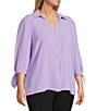 Investments Slim Factor by Investments Plus Size Nicole Point Collar Y-Neck 3/4 Tie Sleeve Button Front Top, Color:Sunlit Allium - Image 3