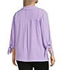 Investments Slim Factor by Investments Plus Size Nicole Point Collar Y-Neck 3/4 Tie Sleeve Button Front Top, Color:Sunlit Allium - Image 4