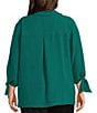 Investments Slim Factor by Investments Plus Size Nicole Point Collar Y-Neck 3/4 Tie Sleeve Button Front Top, Color:Aventurine - Image 2