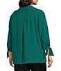 Investments Slim Factor by Investments Plus Size Nicole Point Collar Y-Neck 3/4 Tie Sleeve Button Front Top, Color:Aventurine - Image 4