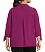 Investments Slim Factor by Investments Plus Size Nicole Point Collar Y-Neck 3/4 Tie Sleeve Button Front Top, Color:Magenta Purple - Image 2