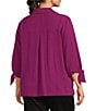 Investments Slim Factor by Investments Plus Size Nicole Point Collar Y-Neck 3/4 Tie Sleeve Button Front Top, Color:Magenta Purple - Image 4