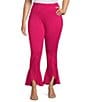 Color:Magenta - Image 1 - Slim Factor by Investments Plus Size Ponte Front Slit Ruffle Kick Flare Pants
