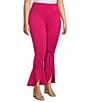 Color:Magenta - Image 3 - Slim Factor by Investments Plus Size Ponte Front Slit Ruffle Kick Flare Pants