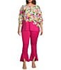 Color:Magenta - Image 4 - Slim Factor by Investments Plus Size Ponte Front Slit Ruffle Kick Flare Pants