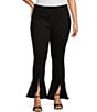 Color:Black - Image 1 - Slim Factor by Investments Plus Size Ponte Knit Ruffle Front Slit Kick Flare Pants