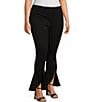 Color:Black - Image 3 - Slim Factor by Investments Plus Size Ponte Knit Ruffle Front Slit Kick Flare Pants