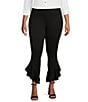 Color:Black - Image 1 - Slim Factor by Investments Plus Size Ponte Knit Wide Waistband Flared Ruffle Pants