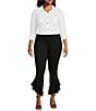 Color:Black - Image 3 - Slim Factor by Investments Plus Size Ponte Knit Wide Waistband Flared Ruffle Pants