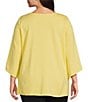 Color:Sunshine - Image 2 - Slim Factor By Investments Plus Size Round Neck 3/4 Sleeve Ponte Shell Beaded Heatset Top
