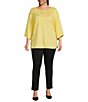 Color:Sunshine - Image 3 - Slim Factor By Investments Plus Size Round Neck 3/4 Sleeve Ponte Shell Beaded Heatset Top