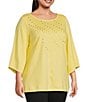 Color:Sunshine - Image 5 - Slim Factor By Investments Plus Size Round Neck 3/4 Sleeve Ponte Shell Beaded Heatset Top