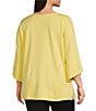 Color:Sunshine - Image 6 - Slim Factor By Investments Plus Size Round Neck 3/4 Sleeve Ponte Shell Beaded Heatset Top