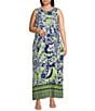 Investments Slim Factor by Investments Plus Size Royal Blue Aloha Border Print Sleeveless Crew Neck Maxi Dress, Color:Royal Blue/Aloha Border - Image 1