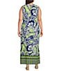 Investments Slim Factor by Investments Plus Size Royal Blue Aloha Border Print Sleeveless Crew Neck Maxi Dress, Color:Royal Blue/Aloha Border - Image 2