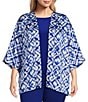 Color:Royal Tie Dye - Image 1 - Slim Factor by Investments Plus Size Royal Tie Dye 3/4 Sleeve Kimono