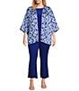 Color:Royal Tie Dye - Image 4 - Slim Factor by Investments Plus Size Royal Tie Dye 3/4 Sleeve Kimono