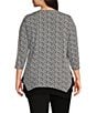 Color:Scrolling Ikat - Image 2 - Slim Factor by Investments Plus Size Scrolling Ikat V-Neck 3/4 Sleeve Handkerchief Top