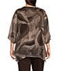 Color:Stippled Leaves - Image 2 - Slim Factor by Investments Plus Size Stippled Leaves Print 3/4 Sleeve Faux Cardigan Blouse