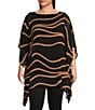 Color:Safari Wave - Image 1 - Slim Factor by Investments Plus Size Waves Print Boat Neck 3/4 Sleeve Lined Tunic