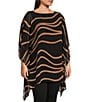 Color:Safari Wave - Image 4 - Slim Factor by Investments Plus Size Waves Print Boat Neck 3/4 Sleeve Lined Tunic
