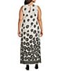 Investments Slim Factor by Investments Plus Size Woodblock Daisy Print Sleeveless Crew Neck Maxi Dress, Color:Black/Egret Woodblock Daisy - Image 2
