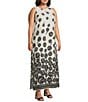 Investments Slim Factor by Investments Plus Size Woodblock Daisy Print Sleeveless Crew Neck Maxi Dress, Color:Black/Egret Woodblock Daisy - Image 3